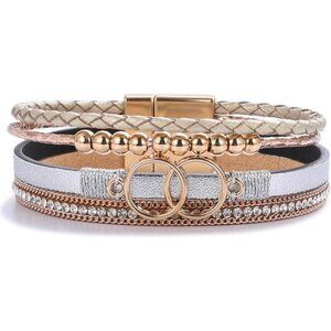 Boho Leather Wrap Bracelets Beaded Cuff Infinity Jewelry for Women